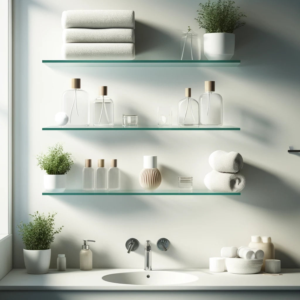 glass bathroom shelves